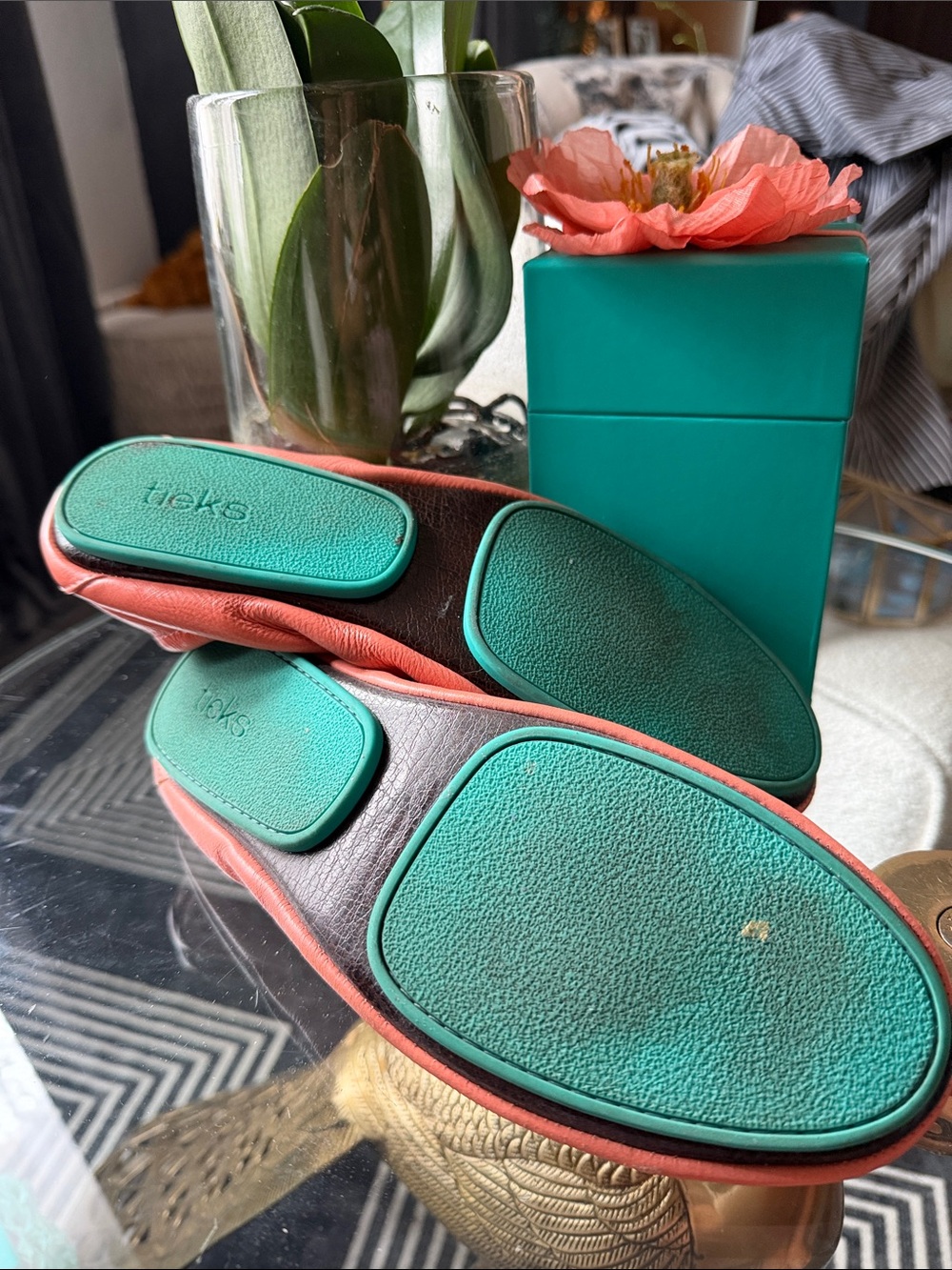 Tieks Peach Poppy Leather Ballet Flats - Soft Slip-On Comfort - Picture 5 of 7